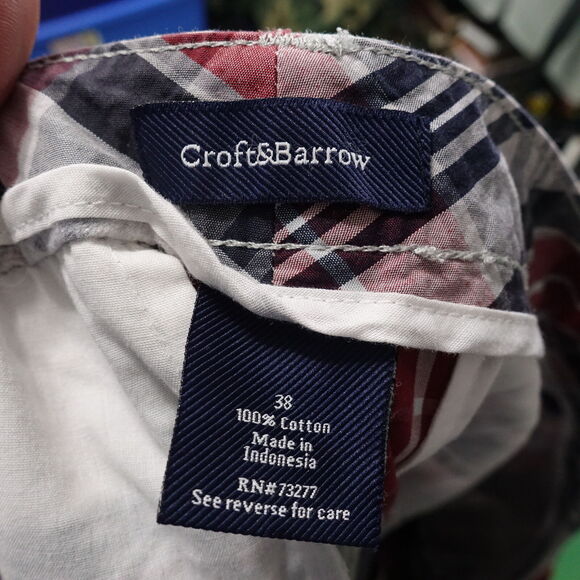 CROFT & BARROW RED CHECK FLAT FRONT CHINO SHORTS MENS SIZE 38 - Picture 5 of 5